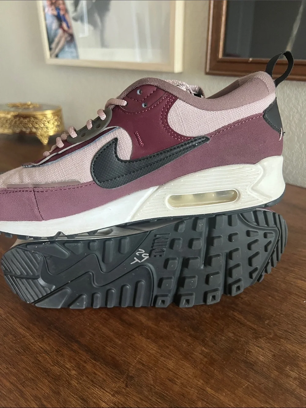 Nike Air Max 90 Futura Diffused Taupe Plum Maroon Sneakers Size 8 Womens